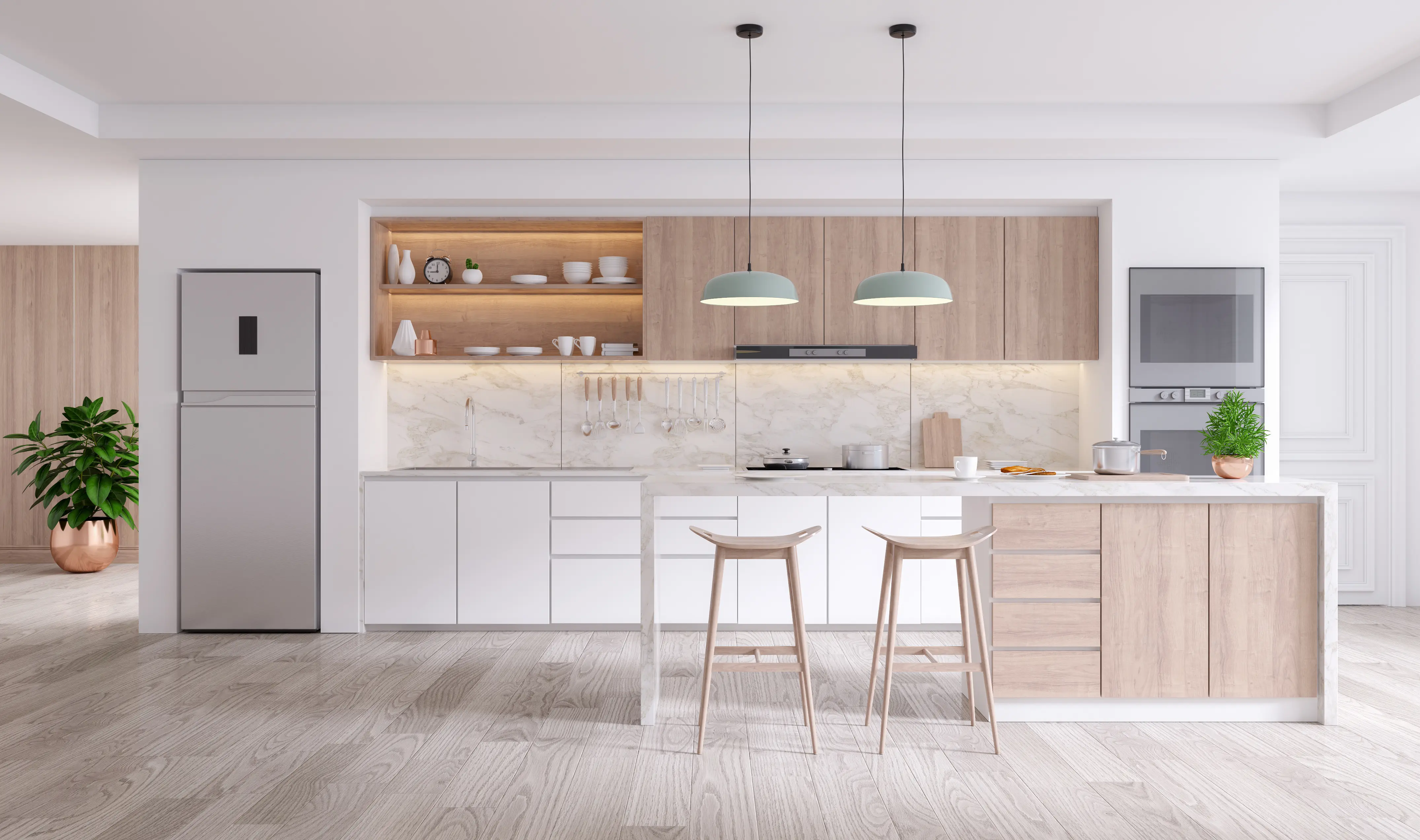 Custom kitchen cabinets with shaker style doors installed in Dallas TX home